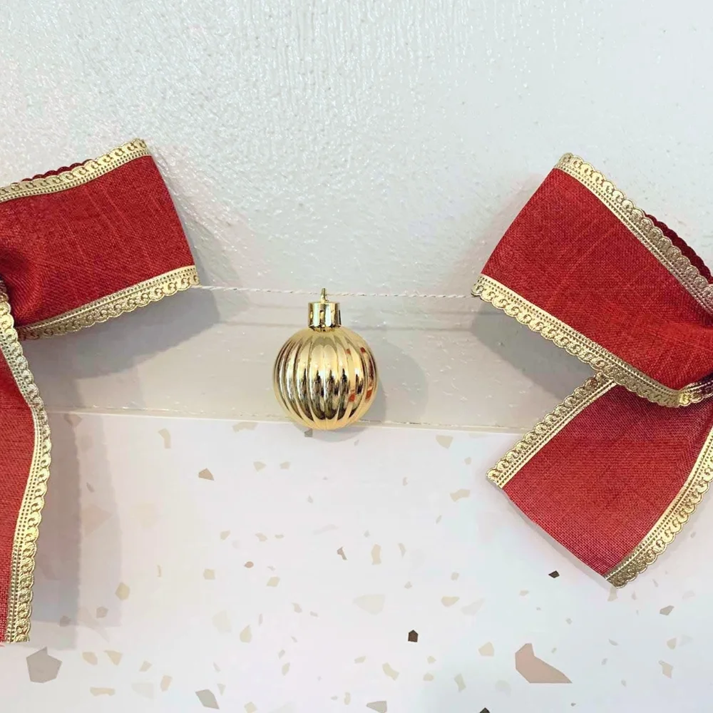 Handmade Red/Gold Ribbon & Ornament Garland